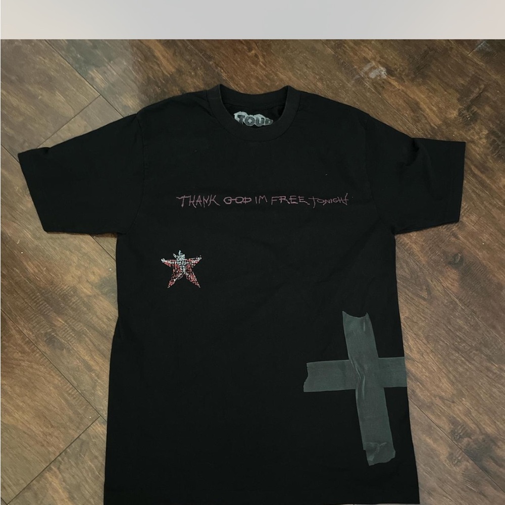 Black Graphic T-Shirt with Star and Cross Design